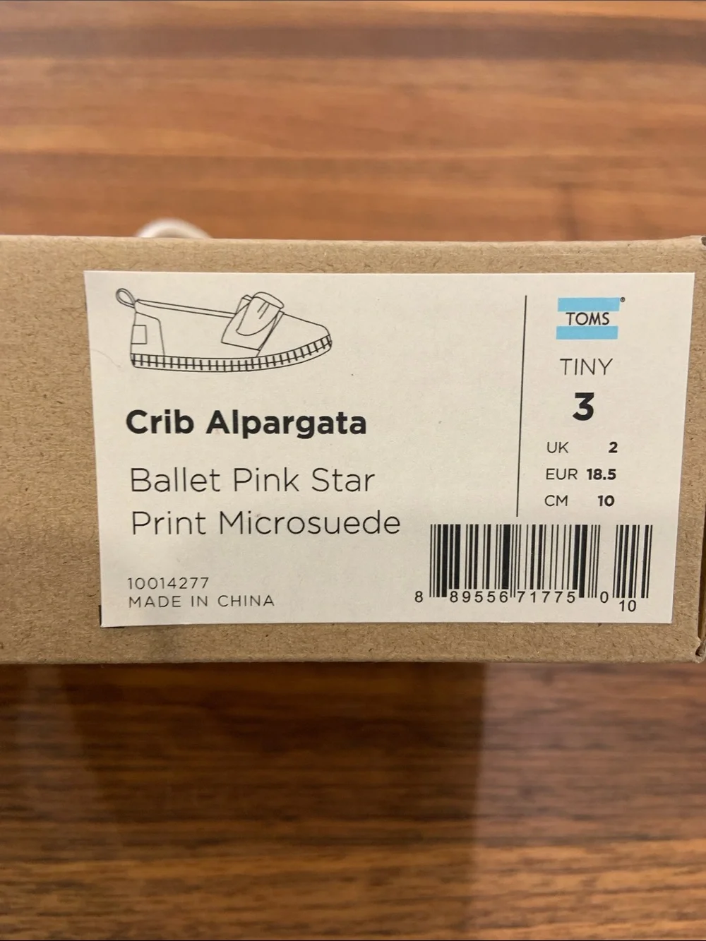 New in Box - Toms Crib Alpargata Ballet Pink Star Bow Infant Slip-Ons - size 3